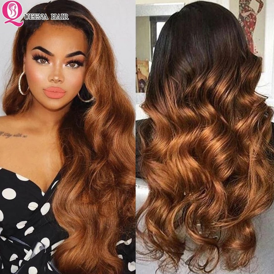 Ombre Human Hair Wigs Body Wave Lace Front Wig Human Hair Color Ombre Blonde Lace Front Wig 4x4 Closure Wig  Remy Brazilian Wig