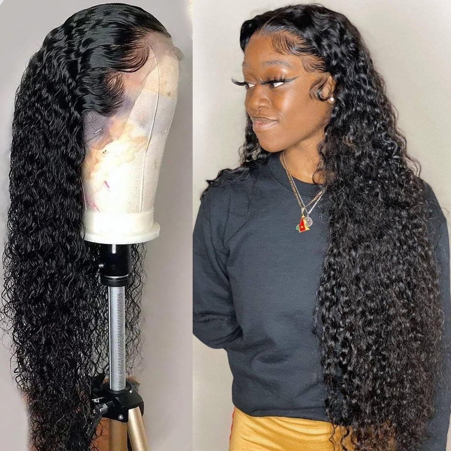 13x4 Deep Wave Frontal Wig Lace Front Human Hair Wigs For Women Water Wave 30 Inch Pre Plucked Brazilian Curly Human Hair Wig