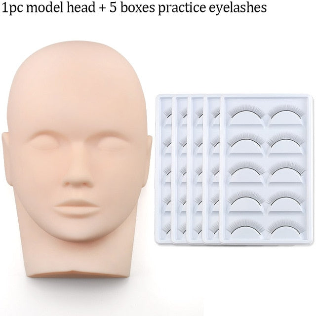 Eyelash Extension Training kit Silicone Mannequin Model Head With Practice False Lashes Extension Grafted Lashes Training  Tools