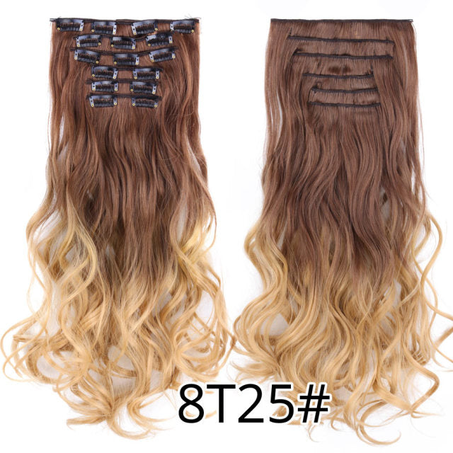 Leeons 16 colors 16 clips Long Straight Synthetic Hair Extensions Clips in High Temperature Fiber Black Brown Hairpiece