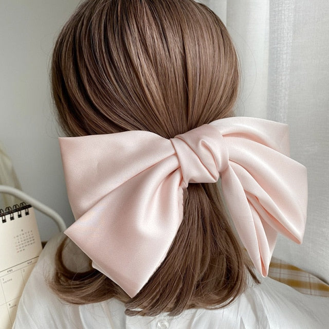 High Quatity Solid Color Big Bow Hairpins For Girl Popular Hair Clip For Women Sweet Two-layer Satin Hairgrip Hair Accessories