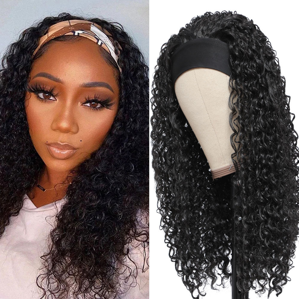 Headband Wig Kinky Curly Full Machine Made Wigs Synthetic Hair Wigs For Black Women Curl Hair Daily Wig With Headband