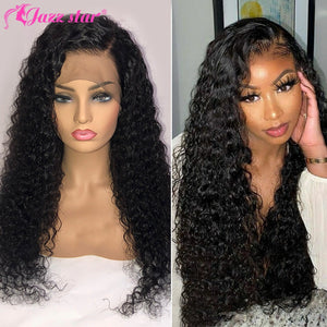 13x4 HD Transparent Lace Front Human Hair Wigs Deep Wave Lace Frontal Wig For Women Pre Plucked Brazilian Non-Remy Jazz Star