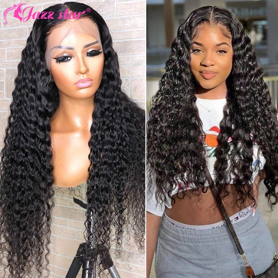 13x4 HD Transparent Lace Front Human Hair Wigs Deep Wave Lace Frontal Wig For Women Pre Plucked Brazilian Non-Remy Jazz Star