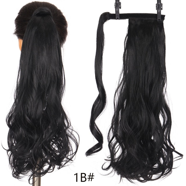 MANWEI women Long straight Real Natural Ponytail Clip in Pony tail Hair Extensions Wrap Around on Synthetic Hair Piece