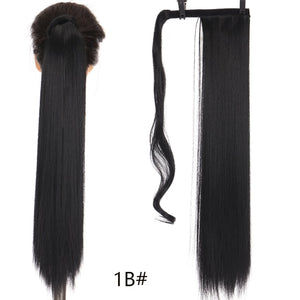 MANWEI women Long straight Real Natural Ponytail Clip in Pony tail Hair Extensions Wrap Around on Synthetic Hair Piece