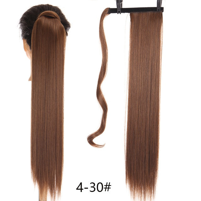 MANWEI women Long straight Real Natural Ponytail Clip in Pony tail Hair Extensions Wrap Around on Synthetic Hair Piece