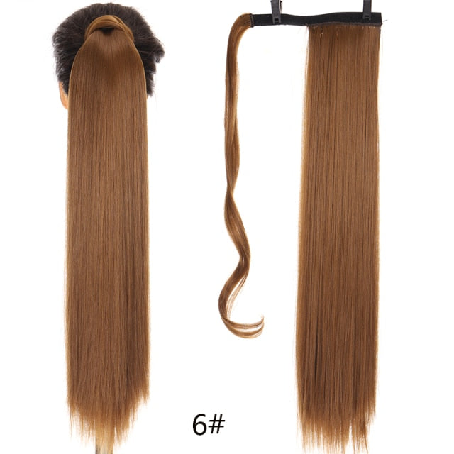 MANWEI women Long straight Real Natural Ponytail Clip in Pony tail Hair Extensions Wrap Around on Synthetic Hair Piece