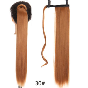 MANWEI women Long straight Real Natural Ponytail Clip in Pony tail Hair Extensions Wrap Around on Synthetic Hair Piece