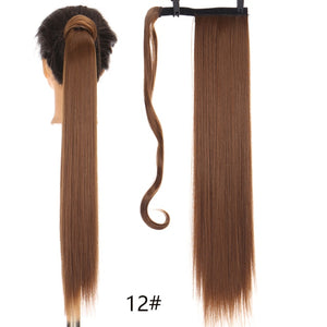 MANWEI women Long straight Real Natural Ponytail Clip in Pony tail Hair Extensions Wrap Around on Synthetic Hair Piece