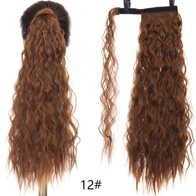 MANWEI women Long straight Real Natural Ponytail Clip in Pony tail Hair Extensions Wrap Around on Synthetic Hair Piece