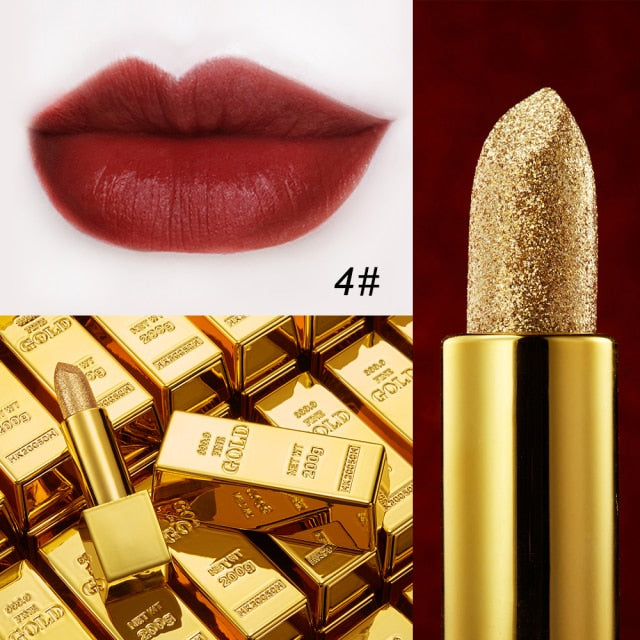 Glitter Lipstick Moisturizing Makeup Velvet Matte Gold Lipstick Waterproof Lipstains Sexy Shiny Red Cosmetics Pigment Nude Rouge