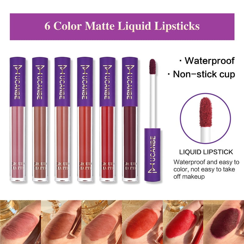UCANBE Lady's Night Lip Makeup Sets 6pcs Matte Liquid Lipstick + 6pcs Lip Liners Pencil +1PC Primer Waterproof Lip Gloss Kit
