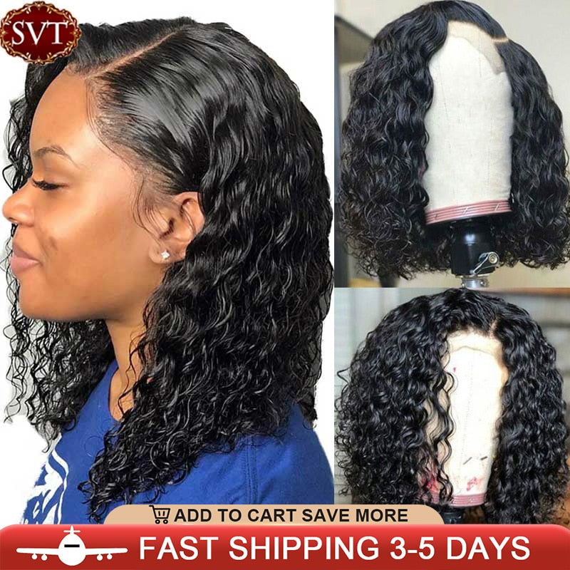 SVT Malaysian Water Wave Bob Wigs 13x4 Lace Front Human Hair Wigs 150% /180% Short Curly Bob Lace Closure Wig For Black Women