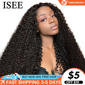 Mongolian Kinky Curly Wigs For Women ISEE HAIR Curly Lace Closure Wig Curly Lace Front Human Hair Wigs 13X6 HD Lace Frontal Wig