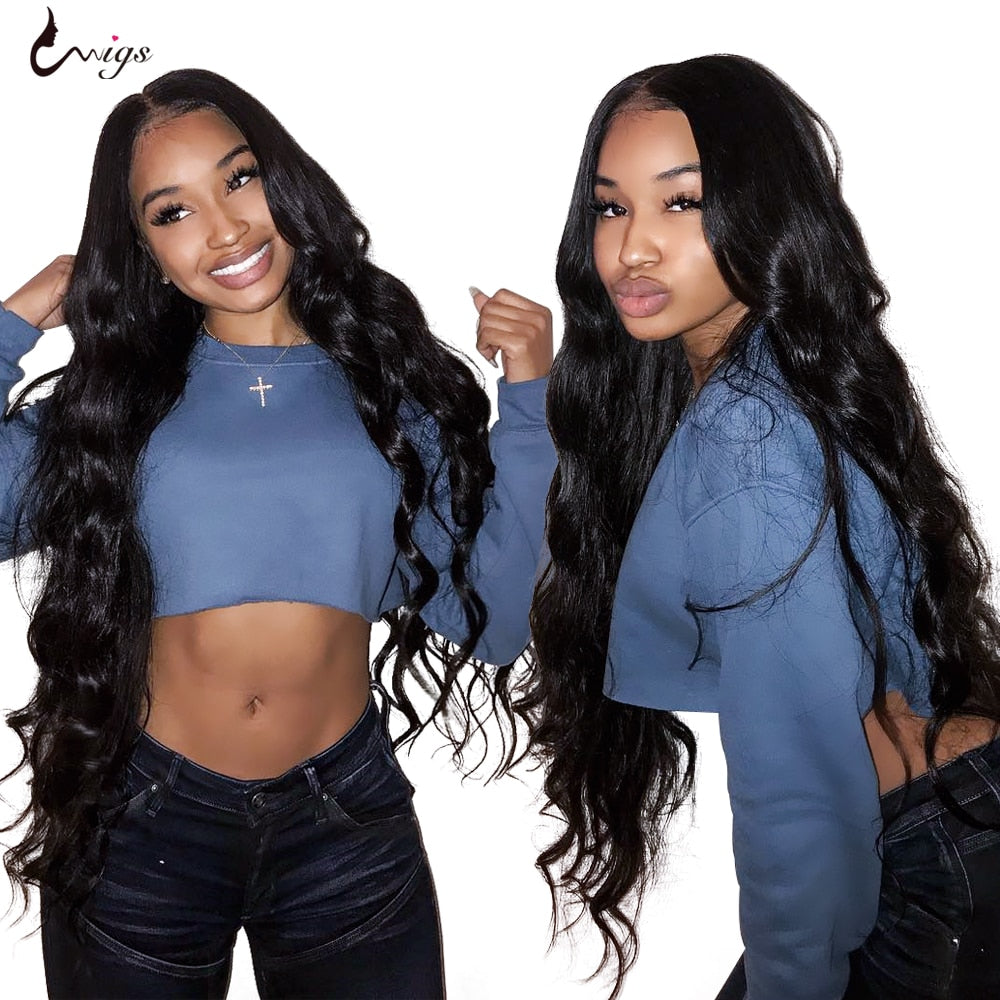 Uwigs HD Transparent Long Brazilian Body Wave Lace Front Wig 28 30 32 34 36 38 40 Inches Remy 13x4 Human Hair Lace Frontal Wig