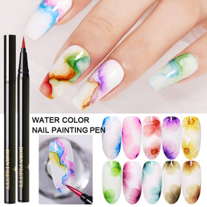 BORN PRETTY 1ml/6ml Water Color Ink Nail Painting Pen Design Blossoming Nail Polish BeautySmoke Effect Nail Art DIY Designs