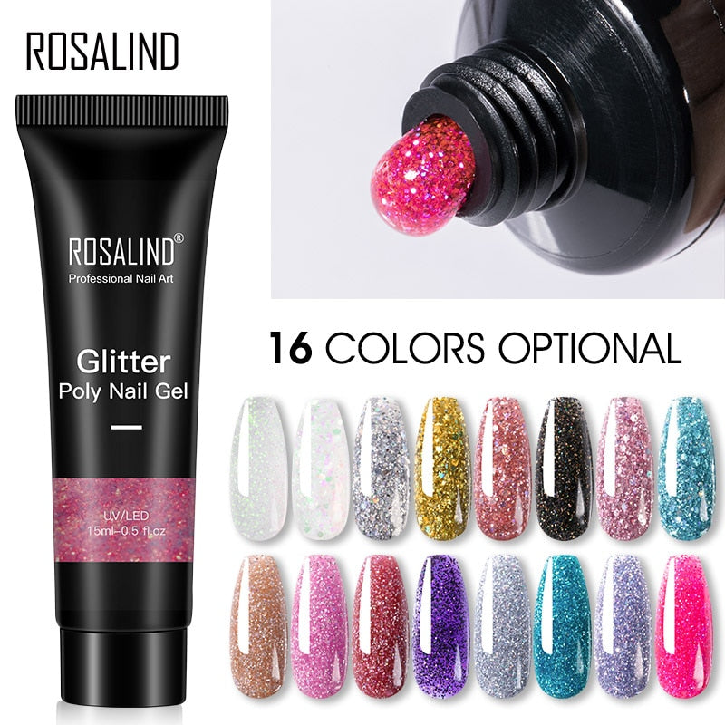 ROSALIND Glitter Poly Nail Gel Extension 15ml Gel Polish All For Manicure Poly Builder Gel Semi Permanent Soak Off Nail Art