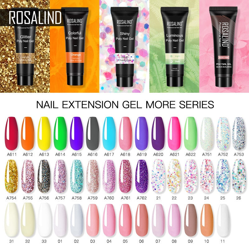 ROSALIND Gel for Nails Extensions Poly UV Builder Gel Nail Polish Lacquer 15ml/30ml Nail Art Design All For Manicure Top Base