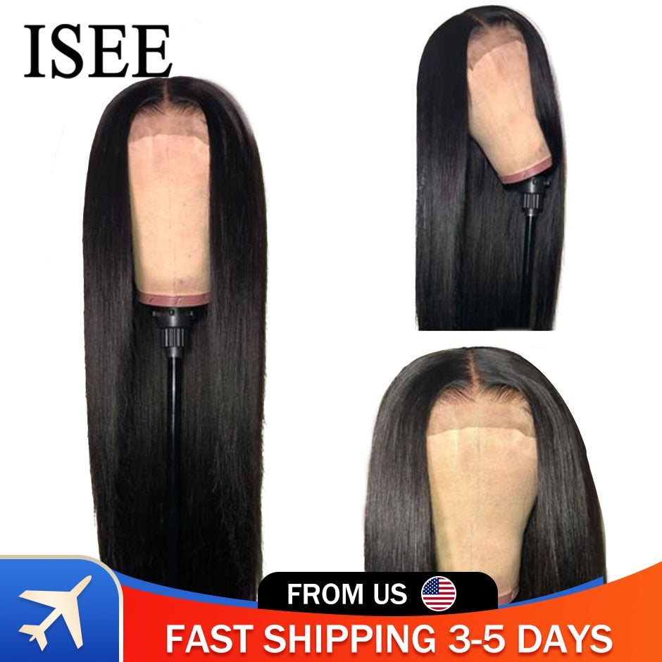 Long Straight 13X6 HD Transparent Lace Frontal Wigs For Women ISEE HAIR Lace Closure Wig 5X5 Straight Lace Front Human Hair Wigs