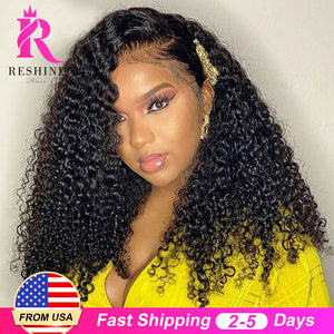 RESHINE Mongolian Kinky Curly Wig 13x4 Lace Frontal Human Hair Wig 180% 13x6 HD Transparent Lace Wig With Baby Hair Closure Wigs