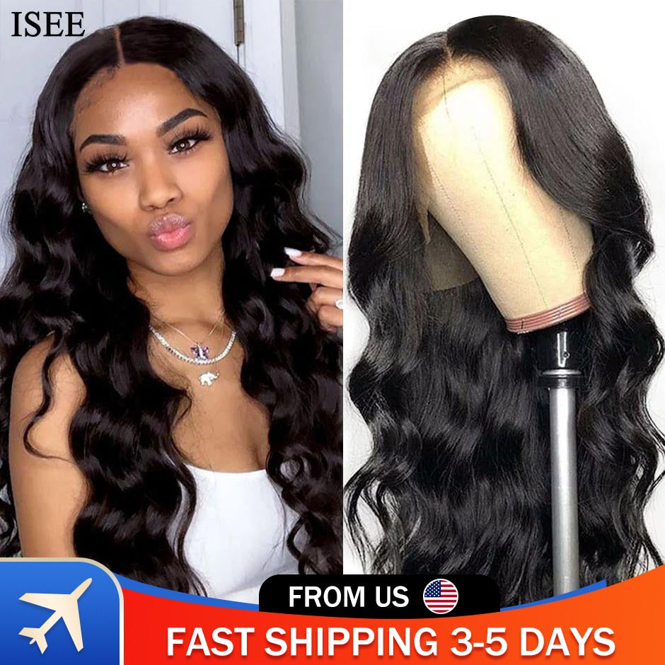 Body Wave HD Lace Frontal Wig Peruvian Body Wave Lace Front Human Hair Wigs For Women ISEE HAIR Transparent 5X5 Lace Closure Wig
