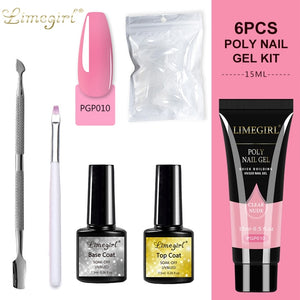 Limegirl Poly Nail Gel Set Poly UV Gel Clear/Pink  Acrylic Quick Building Finger Extension Soak Off UV Gel Polish Nail Tools Set