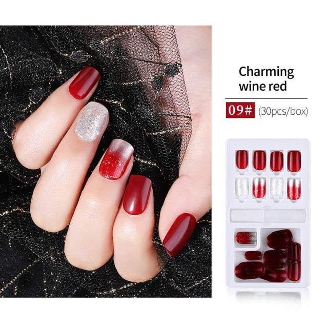 30pcs Detachable Fake Nails Artificial Tips Set Full Cover for Short Decoration Press On Fake Nails Art False Tips With Glue