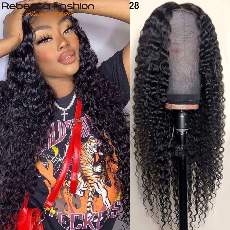 Rebecca 13x4 Deep Wave Lace Front Human Hair Wig Pre Plucked With Baby Hair 150% Brazilian Deep Curly Frontal Wig For Women 30”