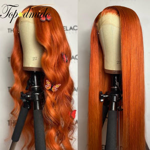 Orange Ginger Color 13x4 Lace Front Wigs Pre Plucked Brazilian Wavy Human Hair Wig 180% Density Remy Glueless Lace Wig for Women