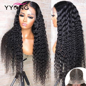 YYong 1x4& 1x6 T Lace Part Wig Brazilian Deep Wave Human Hair Wig Transparent Lace Wigs Remy Deep Part Wig 30 32 inch