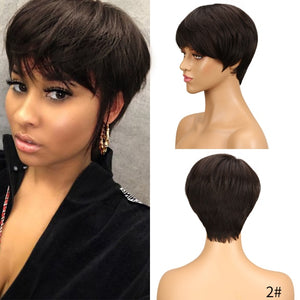 Rebecca Short Human Hair Wigs Pixie Cut Straight Remy Brazilian Hair for Women Machine Made Highlight Color Cheap Glueless Wigs