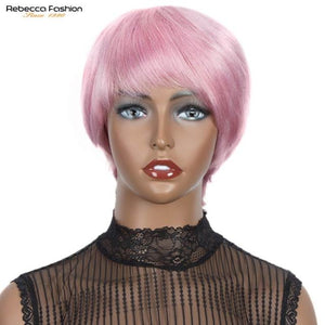 Rebecca Short Human Hair Wigs Pixie Cut Straight Remy Brazilian Hair for Women Machine Made Highlight Color Cheap Glueless Wigs