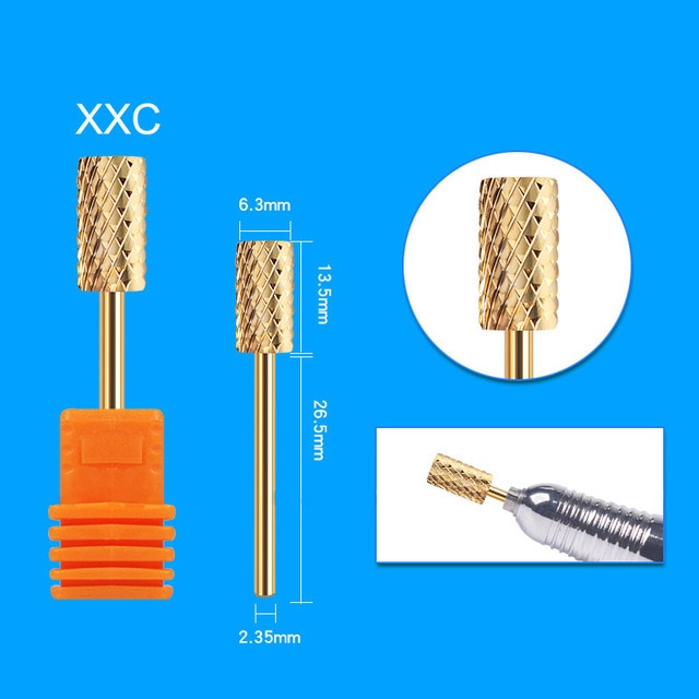 RIKONKA Golden Carbide Nail Drill Bits Manicure Machine Accessory Ceramic Milling Cutters For Manicure Electric Dill Nail Files