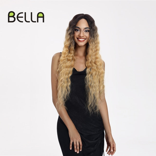 BELLA Synthetic Lace Front Wig Deep Wave Synthetic Lace Wigs Blonde Pink 12Color Available 30Inch Hair Wigs For Women Cosplay