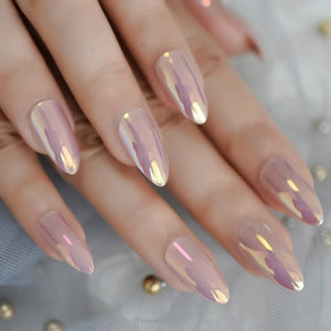 EchiQ Almond Press On Nails Black Ferns Pattern Matte Faux Ongles Beige Leaves Fashion Style Designed Tips 24