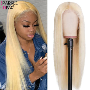 613 Blonde Lace Wig 30 Inch Middle Part Glueless Pre Plucked Human Hair Wigs 13x4 Brazilian Straight 613 Lace Part Wig Remy 150%