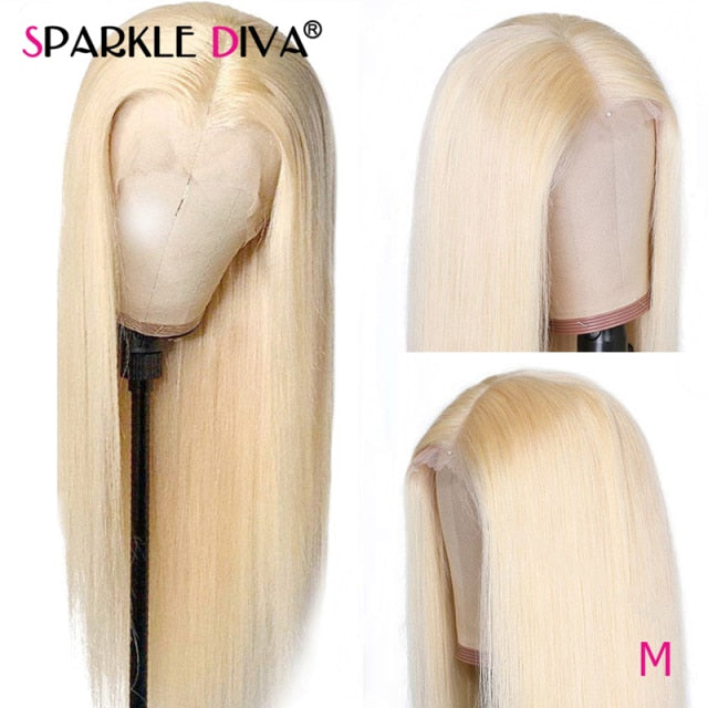 613 Blonde Lace Wig 30 Inch Middle Part Glueless Pre Plucked Human Hair Wigs 13x4 Brazilian Straight 613 Lace Part Wig Remy 150%