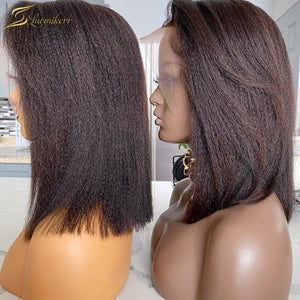 Blunt Cut Light Yaki Straight 13X6 Short Bob Full Lace Front Human Hair Wigs For Black Women Kinky Straight 360 Lace Frontal Wig