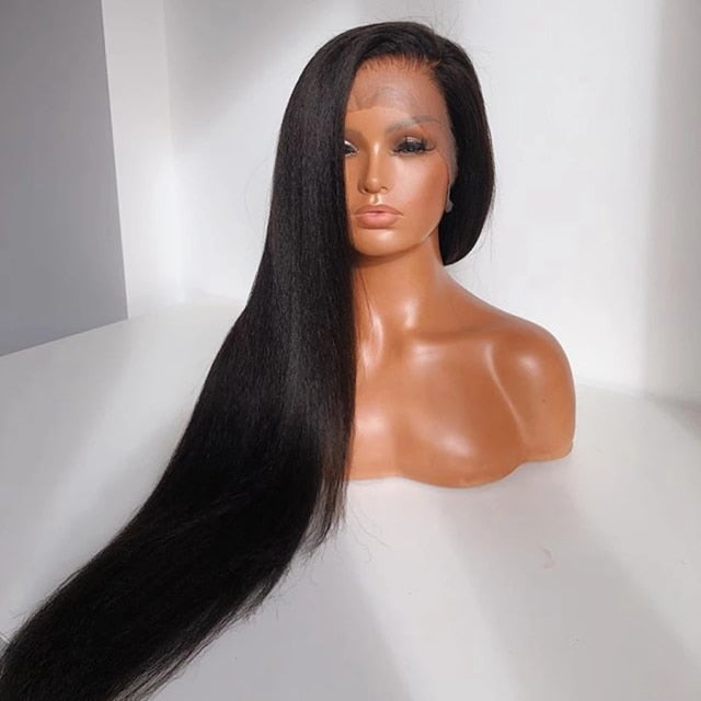Kinky Straight Fiber Hair Lace front Wigs for Black women Pre Plucked Synthetic Glueless Lace Frontal Wig