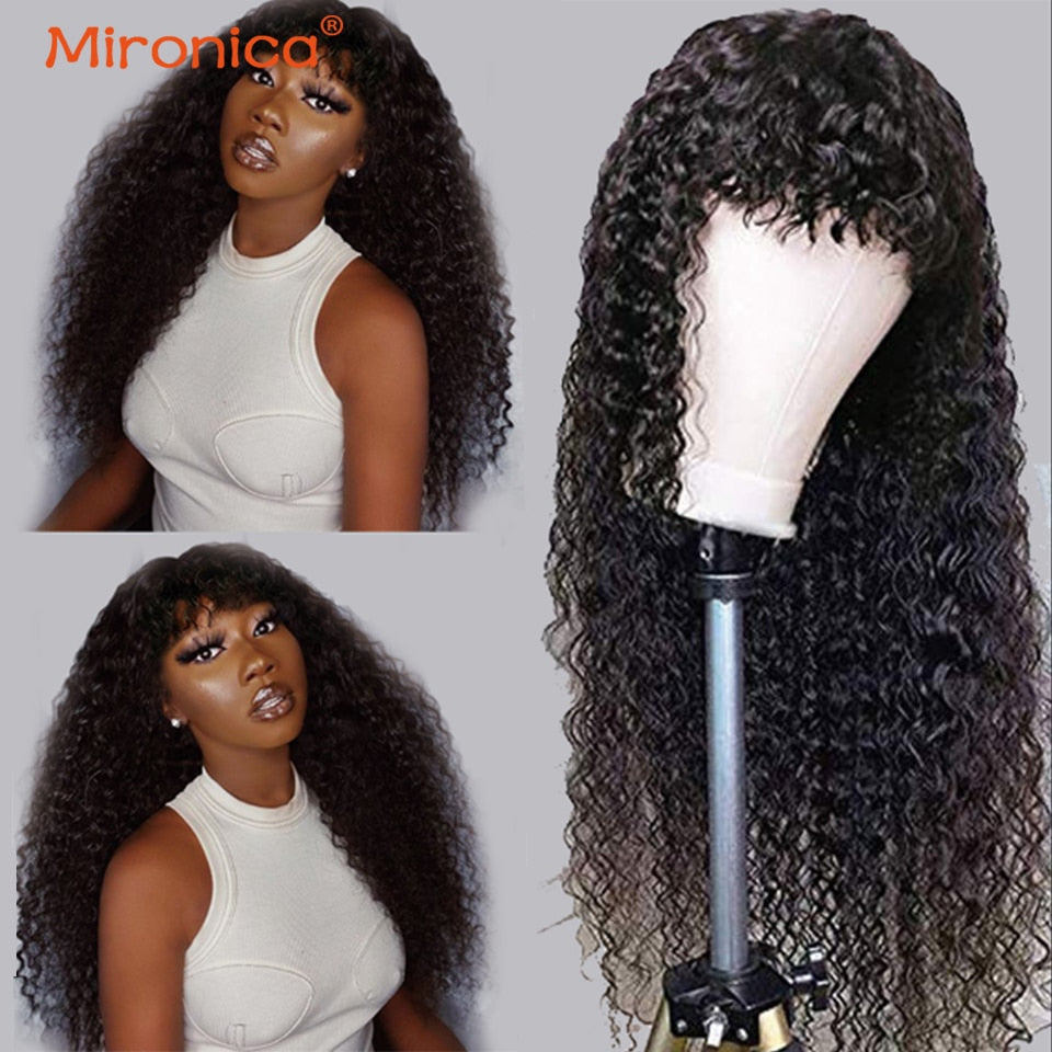 MIRONICA Malaysian Kinky Curly Human Hair Wigs With Bangs 99j #4 T1b/30 Ombre Full Machine Made Human Hair Wigs For Black Woman