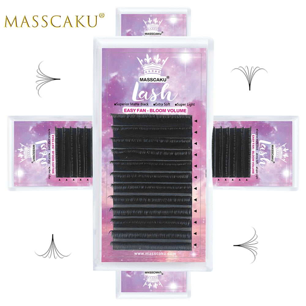 MASSCAKU Make-up Super Long Easy Fanning False Eyelash Extension 8-20mm Fast Blooming 2d-20d Fanning Lashes for Building