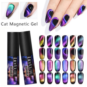 LILYCUTE 5ml Cat Magnetic UV Gel Auroras Nail Gel Polish Luminous Glow In The Dark 3D Magnetic Glitter Soak Off Nail Gel Varnish