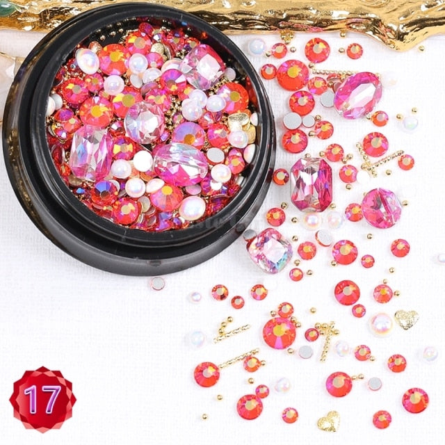 1 Jar Mix Shapes Glitter Diamond Pearls Metal Twisted Bar Beads Frosted Heart Nail Art Rhinestones Gems Decals Manicure DIY Tips