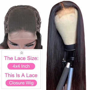 YYong Long 4x4 & 13x4 Straight Lace Front Human Hair Wig Pre Plucked Bleached Knots With Baby Hair 30 inch Remy Lace Closure Wig