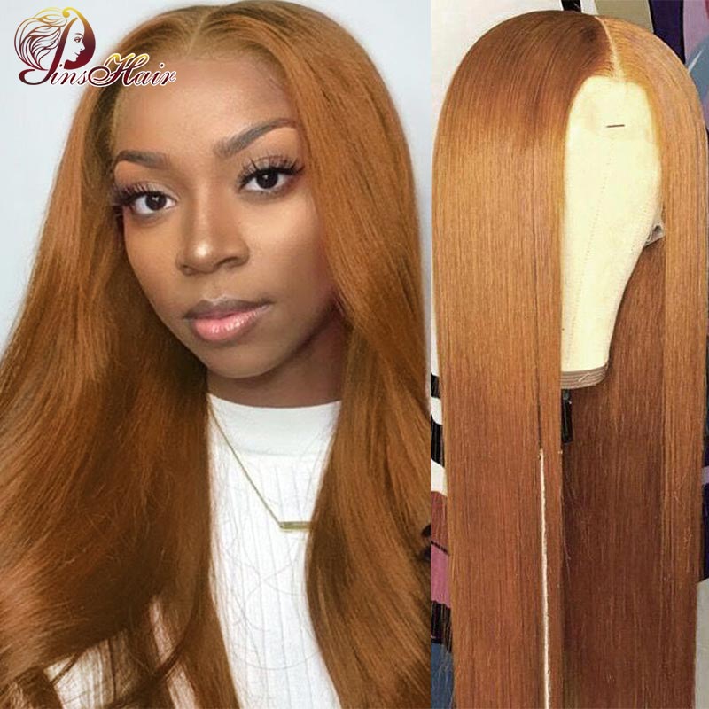 Ginger Brown Straight Lace Front Human Hair Wigs Remy Hair Honey Blonde 13*1 Lace Front Wigs Peruvian Pre-Plucked Pinshair 180%