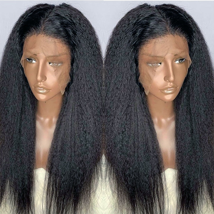 Kinky Straight Fiber Hair Lace front Wigs for Black women Pre Plucked Synthetic Glueless Lace Frontal Wig
