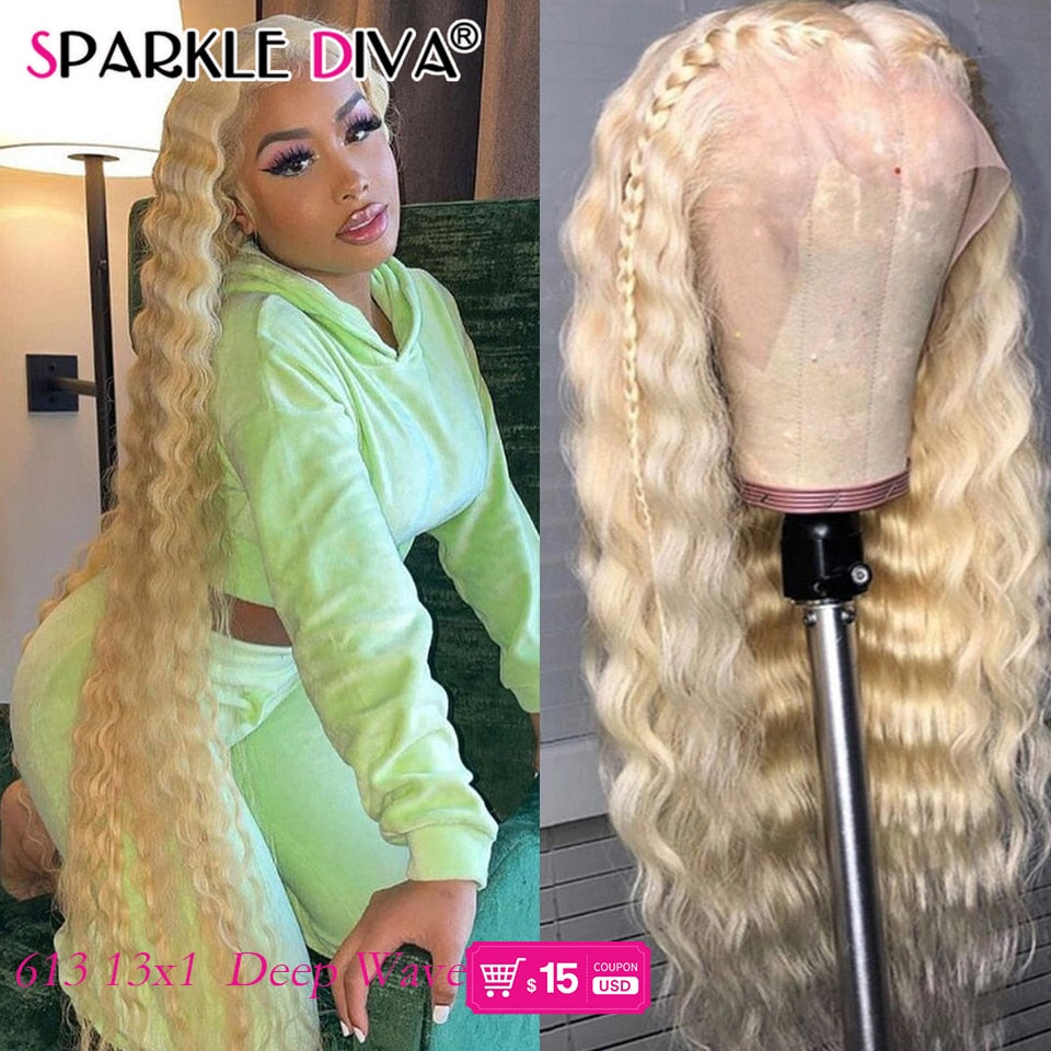 613 Blonde Lace Front Human Hair Wigs Brazilian Loose Deep Wave 150 Density 13x4 Lace Front Wig Remy Human Hair Wigs T Part Lace