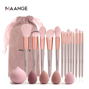 MAANGE Pro Pink Makeup Brush with Mini Sponge Sets EyeShadow Foundation Powder Blush Eyeliner Eyelash Beauty Make Up Tools Set
