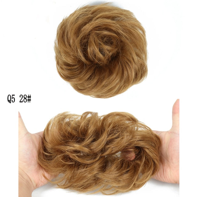 MERISIHAIR Girls Curly Scrunchie Chignon With Rubber Band Brown Gray Synthetic Hair Ring Wrap On Messy Bun Ponytails